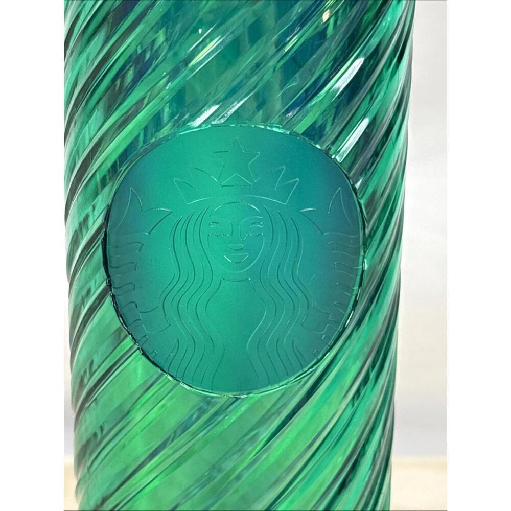 Starbucks Winter 2022 Swirl Textured 16oz Cold Drink Tumbler with lid New Green - Picture 2 of 7